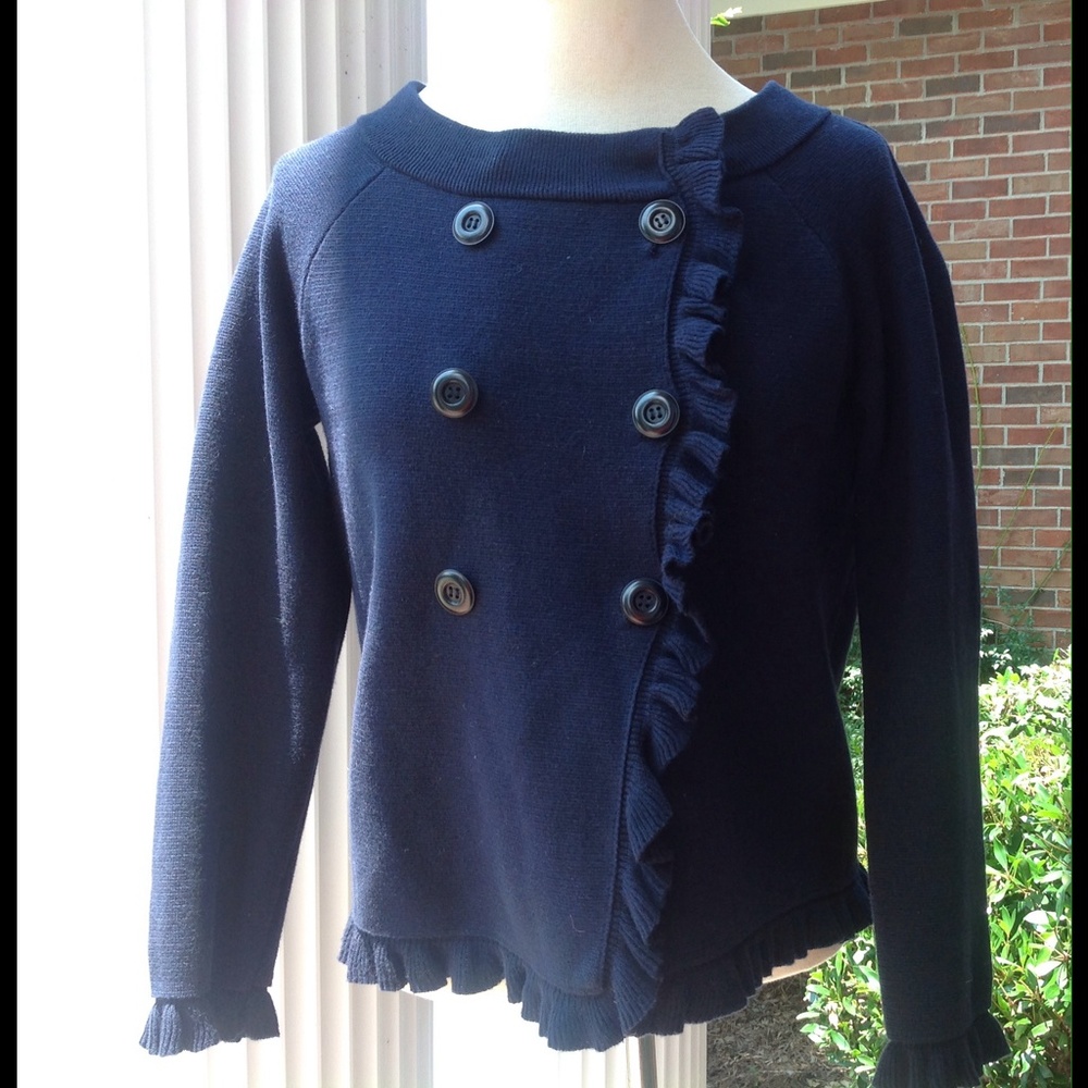 J. Crew Blue Sweater Cardigan Ruffle Double